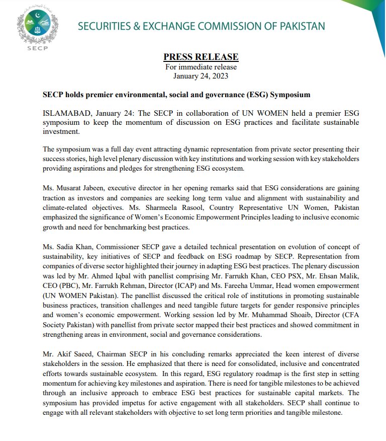 SECP holds premier environmental, social and governance (ESG) Symposium